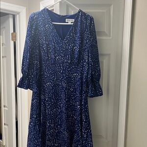 Elegant Long Sleeve Blue Patterned Dress
